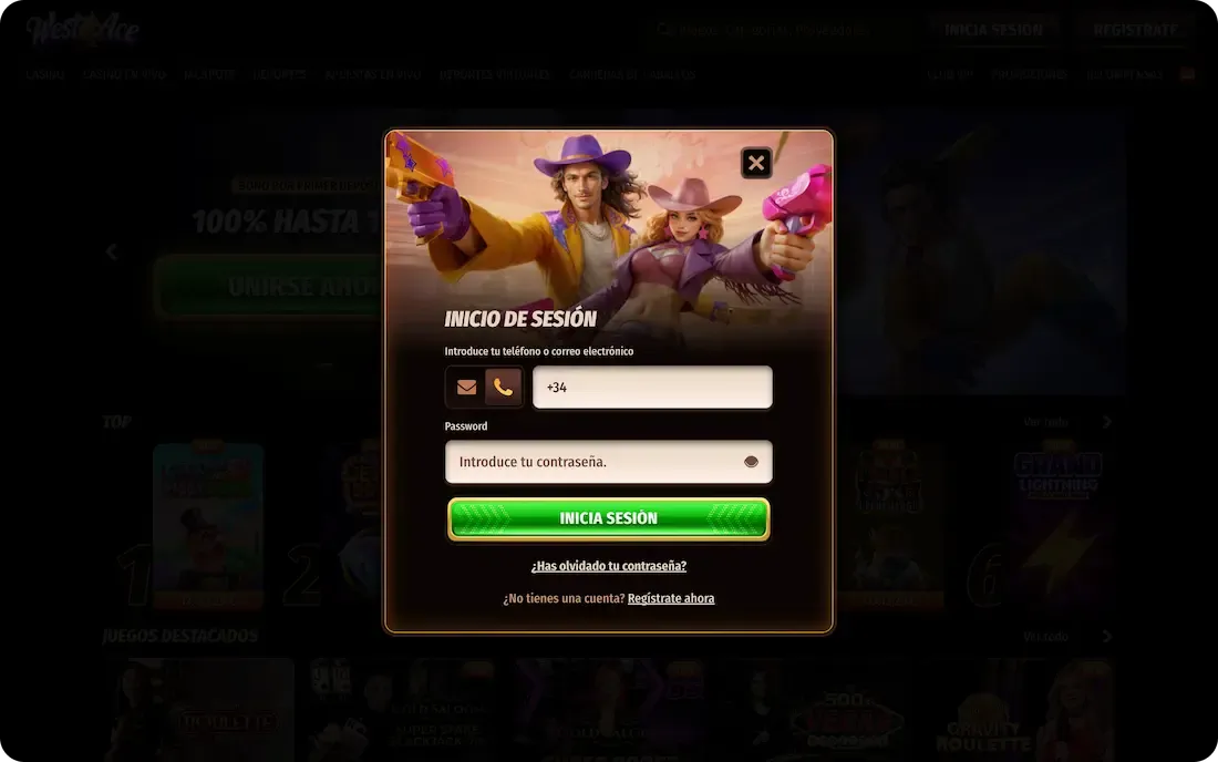 iniciar sesión en el casino westace con numero de telefono